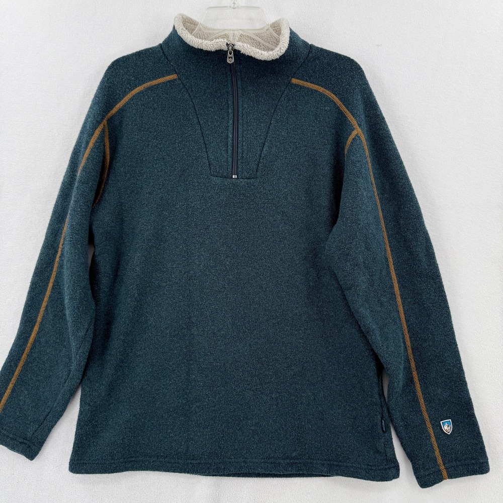 KUHL Interceptr 1/4 Zip Pullover Mens Large Blue Alfpaca Fleece Sweater